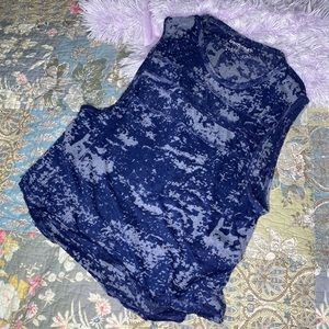 Blue & White Acid Wash Print Sheer Muscle Shirt